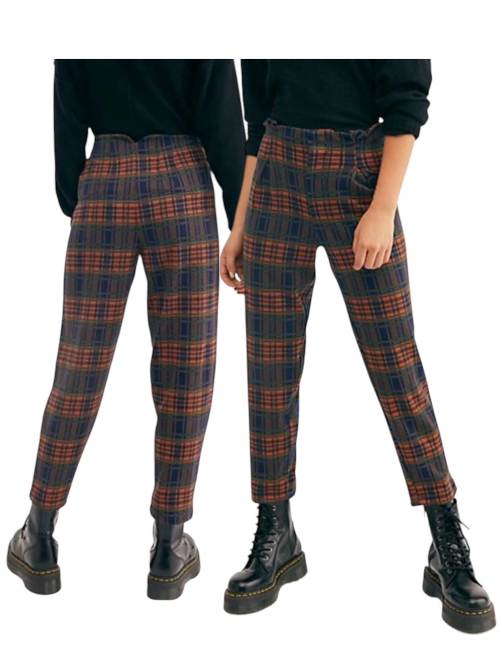 Free People XS orange/navy Brecan High Rise Pleated Plaid Pants